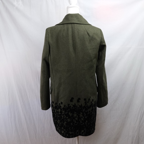 Banana republic green and black wool blend flocked hem pea coat. Size S - Picture 6 of 9